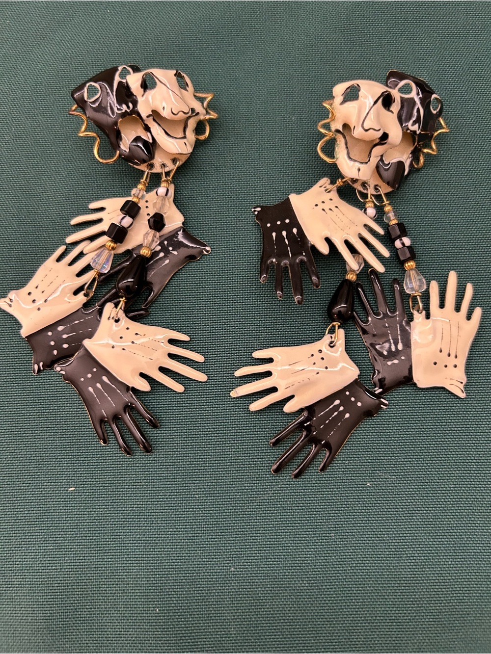 Vintage Lunch at the Ritz enameled comedy and tragedy mask earrings